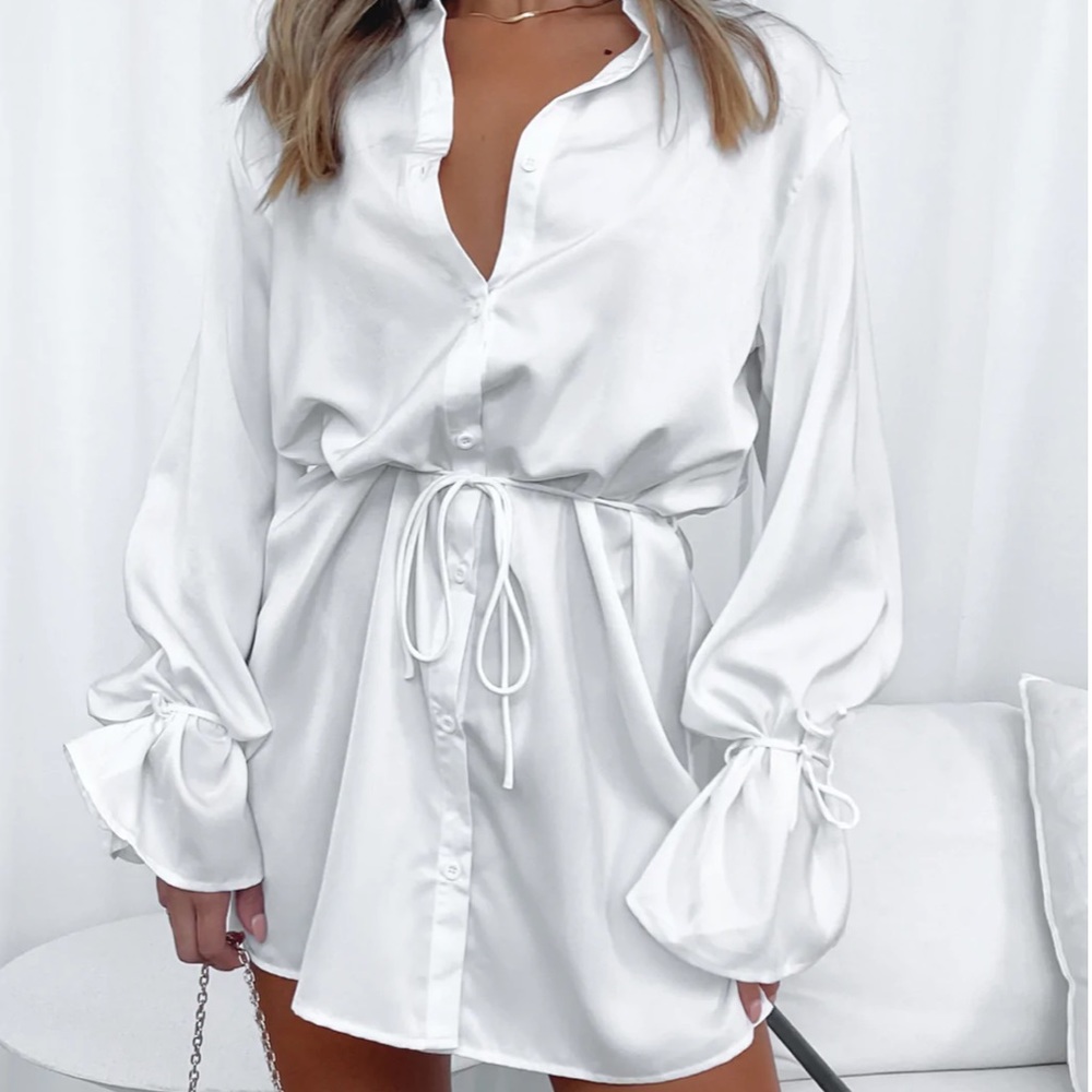 White Fox Boutique White Satin Shirt Dress